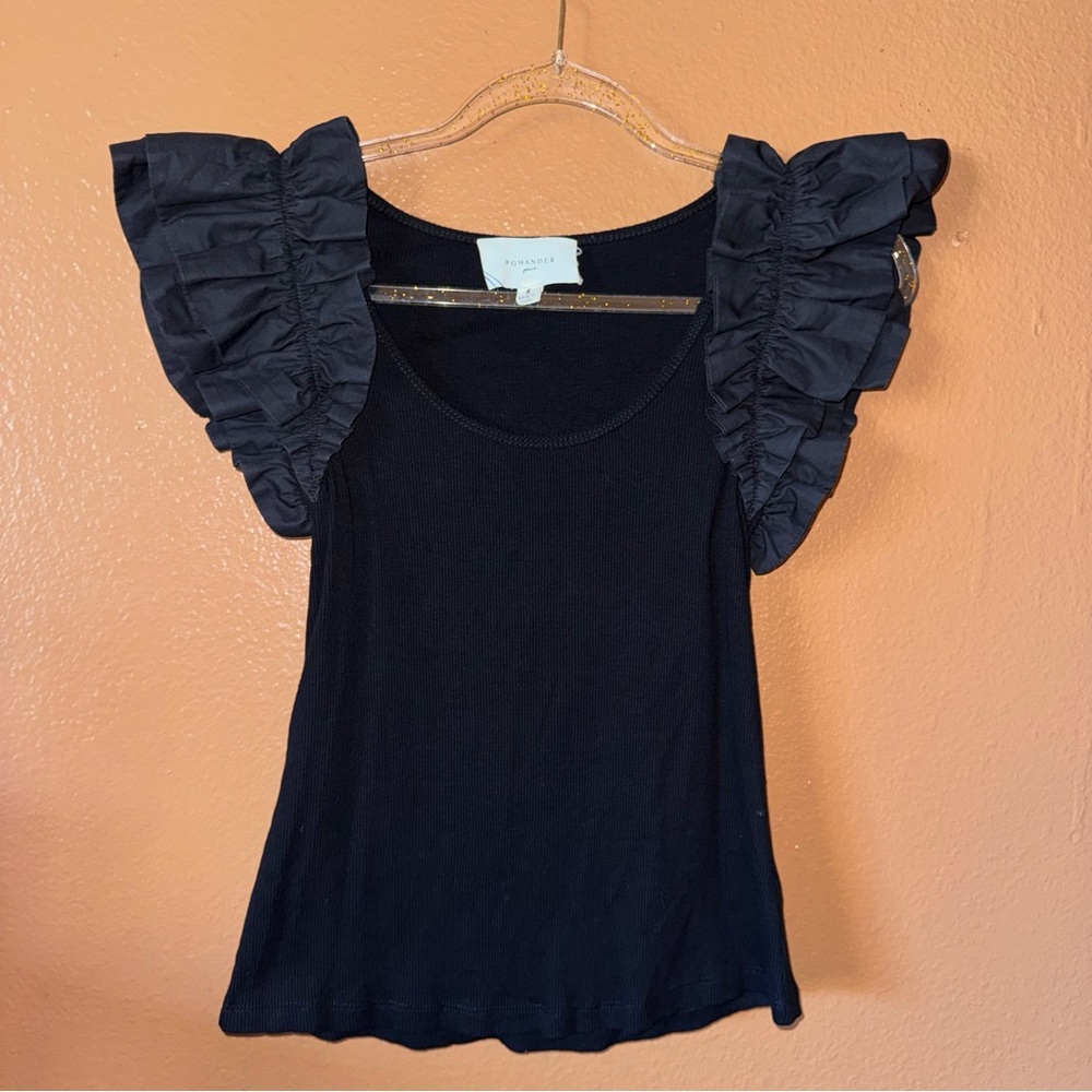 Tuckernuck black Pomander Place Rita Ruffle Sleeve Top size S